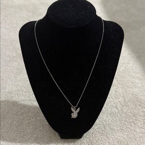 Rhinestone Playboy Bunny Necklace- Silver